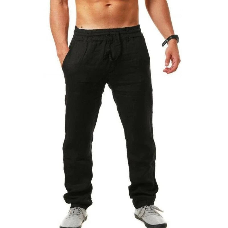 Men's Cotton Linen Pants – Casual Elastic Waist Trousers