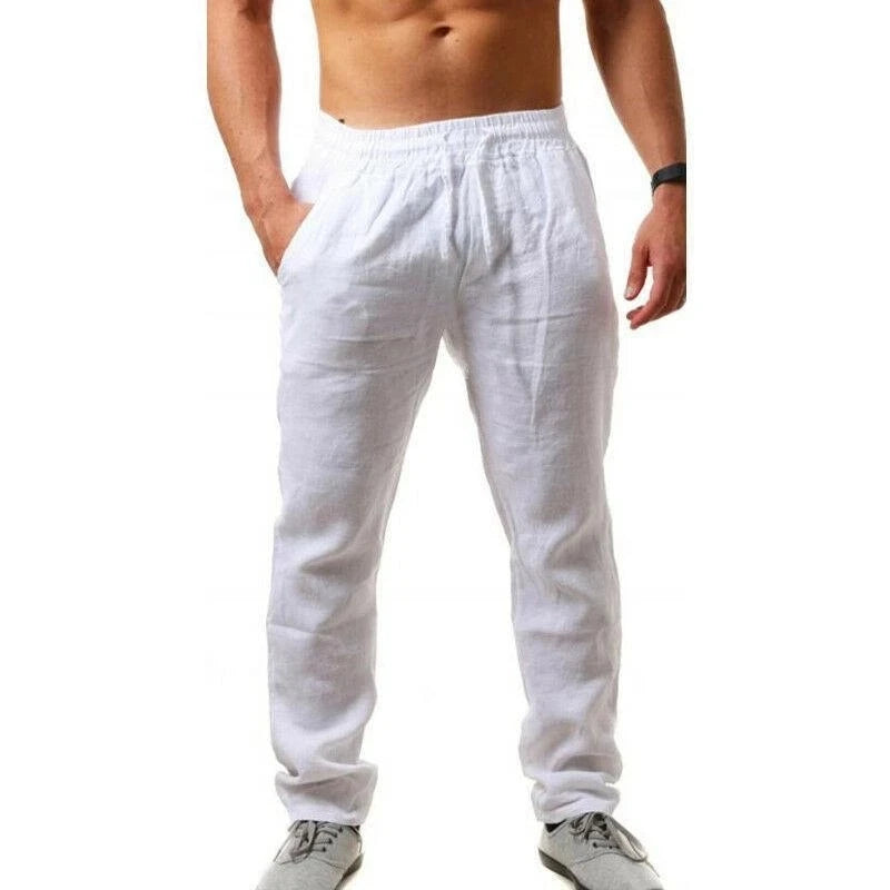 Men's Cotton Linen Pants – Casual Elastic Waist Trousers