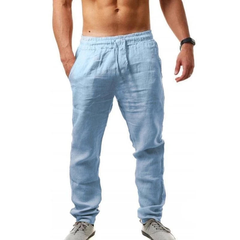 Men's Cotton Linen Pants – Casual Elastic Waist Trousers