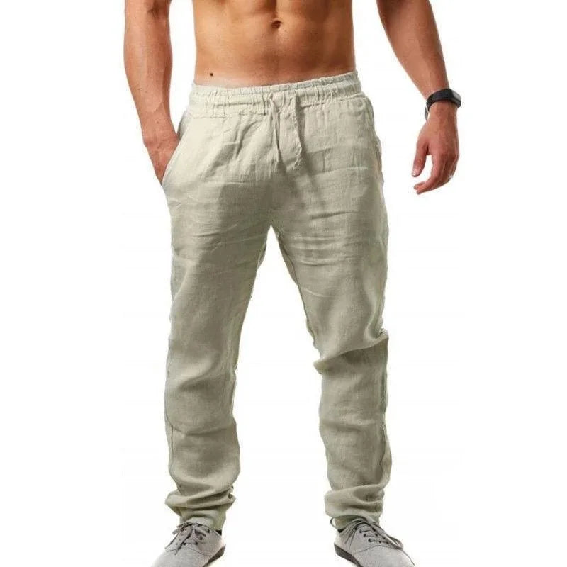 Men's Cotton Linen Pants – Casual Elastic Waist Trousers