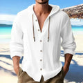 Men's Long Sleeve Linen Hoodie Shirt – Casual Loose Button-Up Top