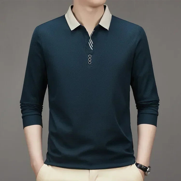 Men's Long Sleeve Polo Shirt – Casual Solid Colour Tee