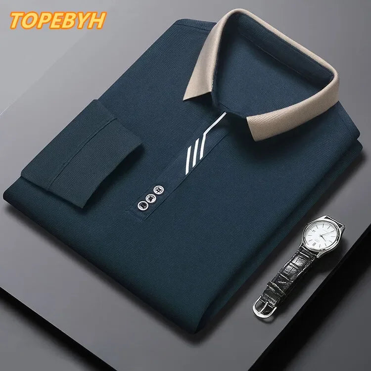 Men's Long Sleeve Polo Shirt – Casual Solid Colour Tee