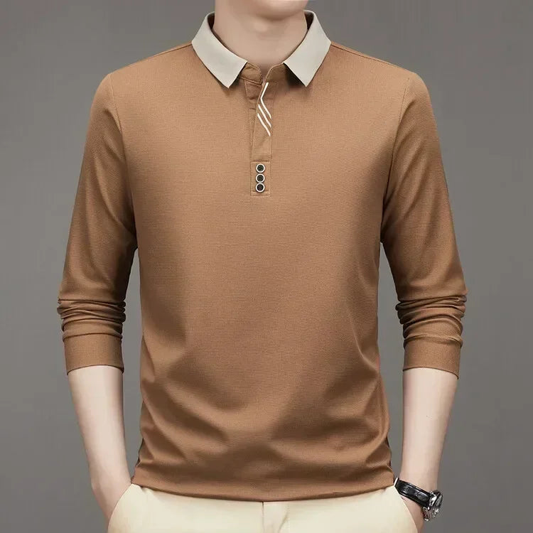 Men's Long Sleeve Polo Shirt – Casual Solid Colour Tee