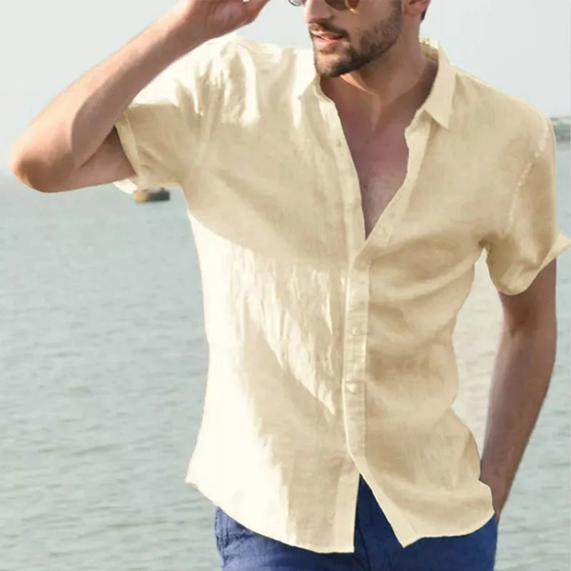 Men's Short Sleeve Linen Shirt – Casual Button-Up Summer Top