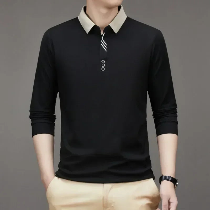 Men's Long Sleeve Polo Shirt – Casual Solid Colour Tee