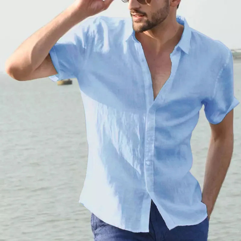 Men's Short Sleeve Linen Shirt – Casual Button-Up Summer Top