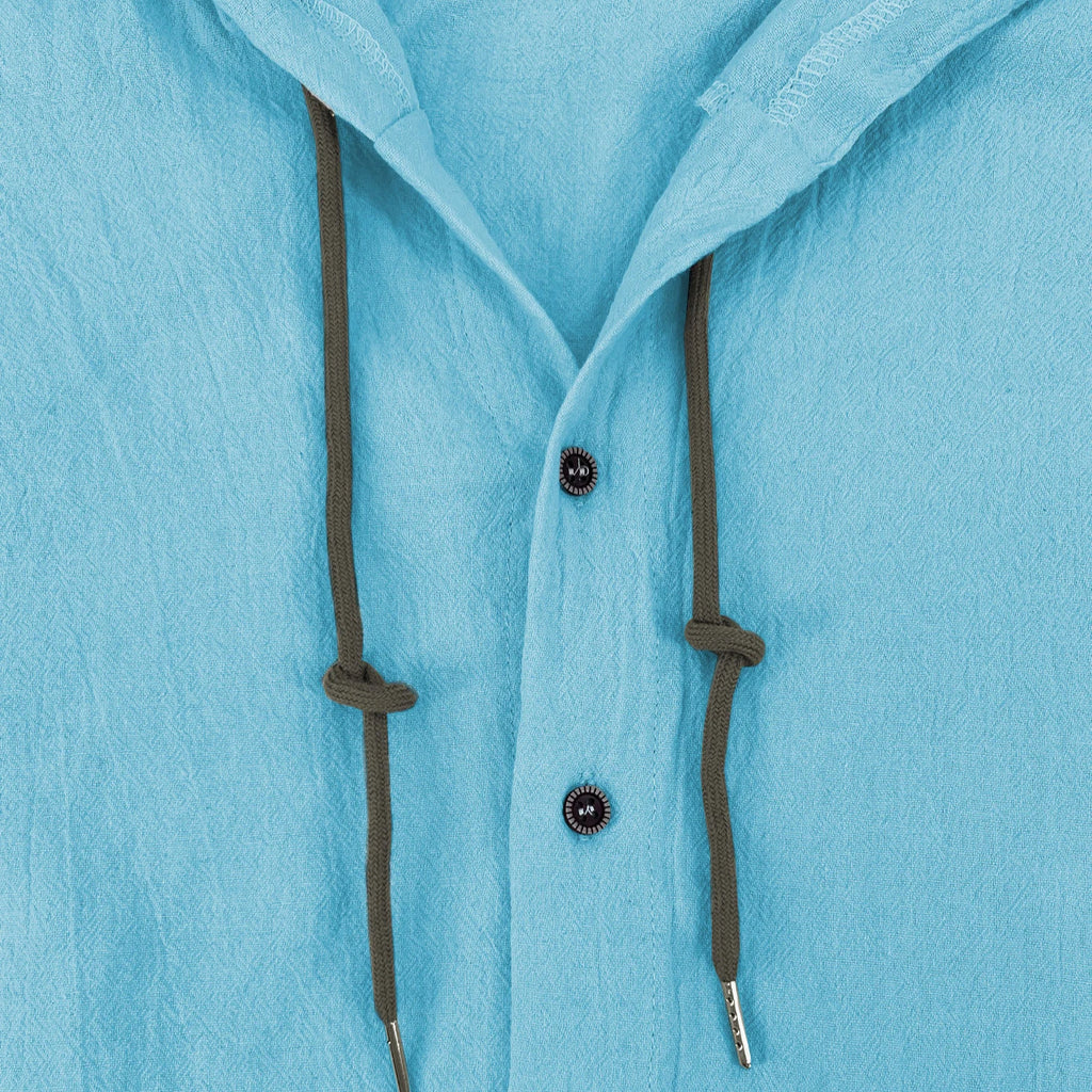 Men's Long Sleeve Linen Hoodie Shirt – Casual Loose Button-Up Top
