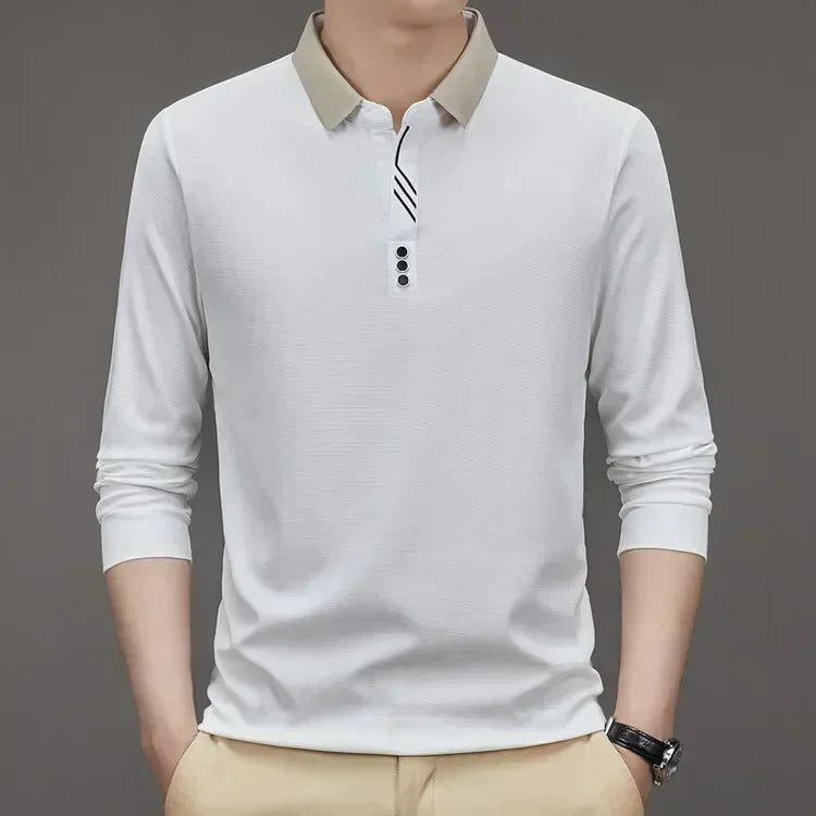 Men's Long Sleeve Polo Shirt – Casual Solid Colour Tee