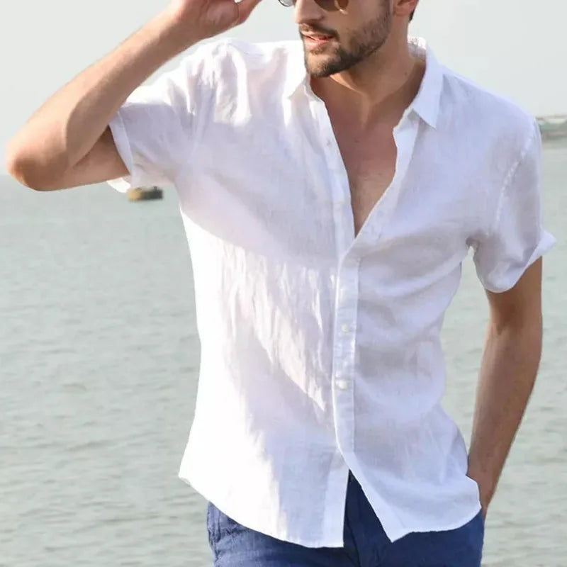 Men's Short Sleeve Linen Shirt – Casual Button-Up Summer Top