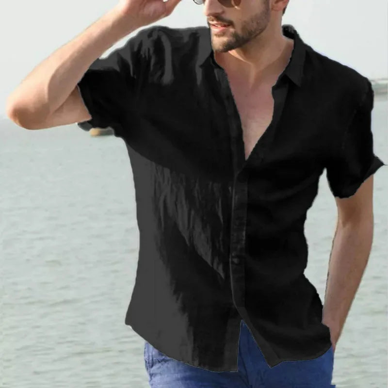 Men's Short Sleeve Linen Shirt – Casual Button-Up Summer Top