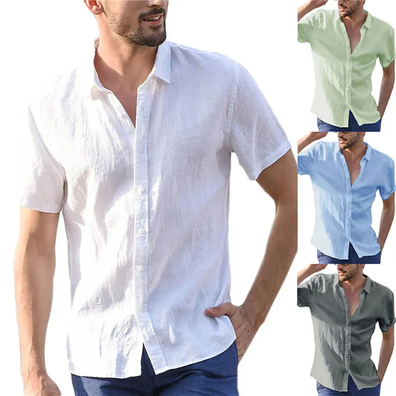 Men's Short Sleeve Linen Shirt – Casual Button-Up Summer Top