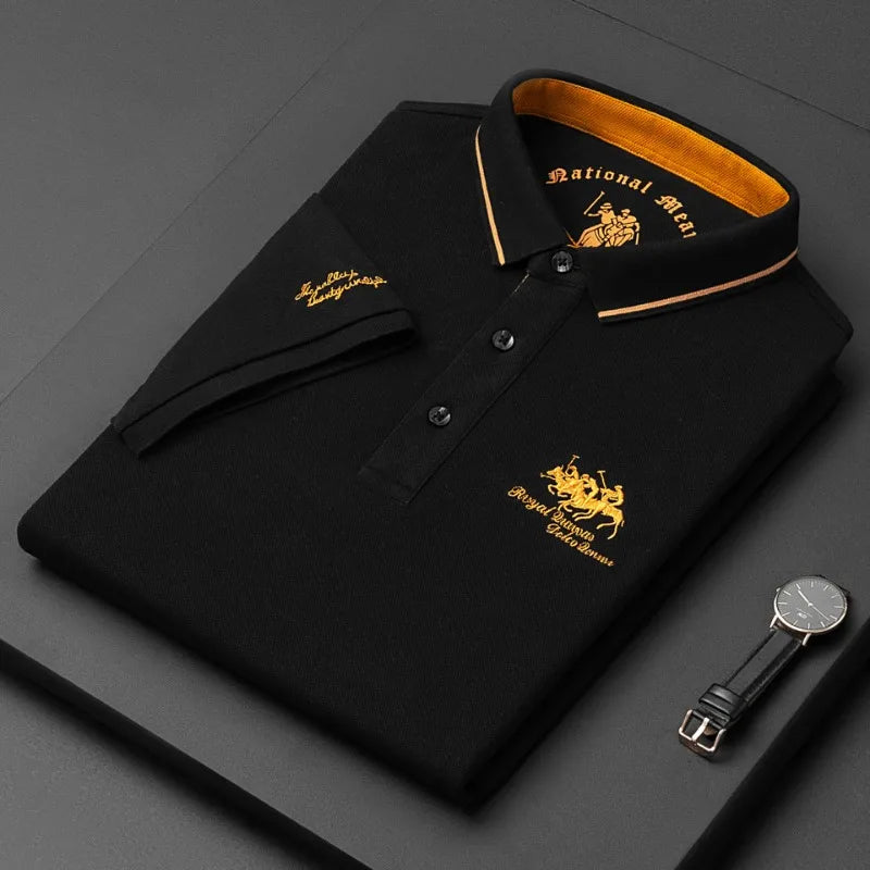 Men's Short Sleeve Polo Shirt – Embroidered Cotton Casual Top