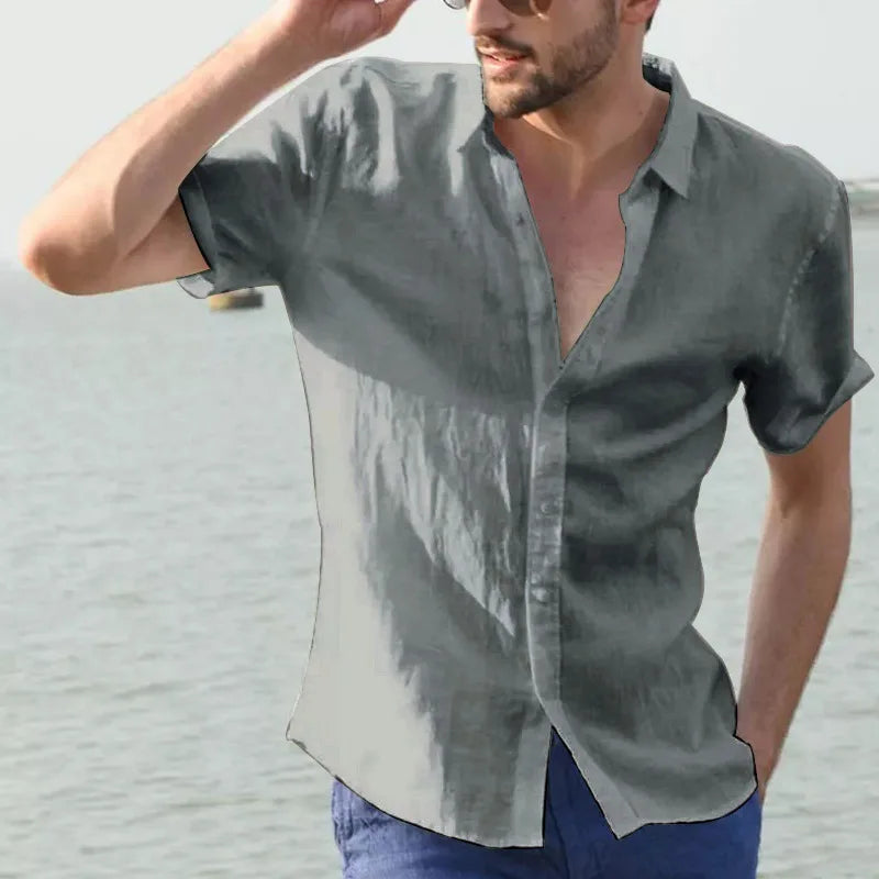 Men's Short Sleeve Linen Shirt – Casual Button-Up Summer Top