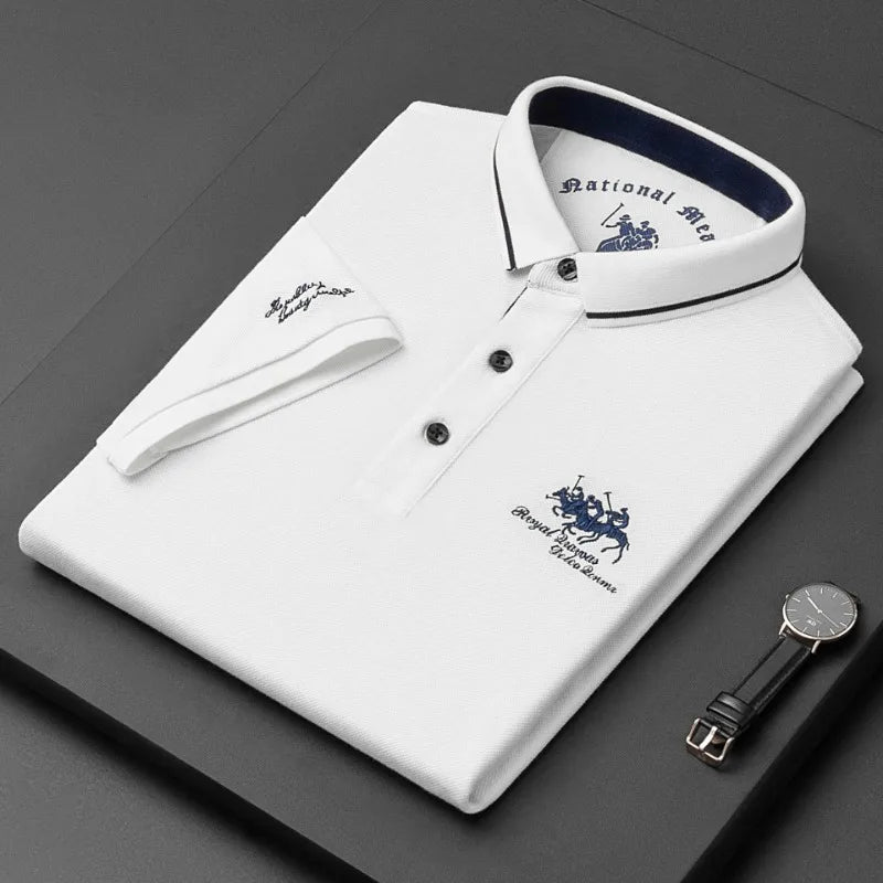 Men's Short Sleeve Polo Shirt – Embroidered Cotton Casual Top