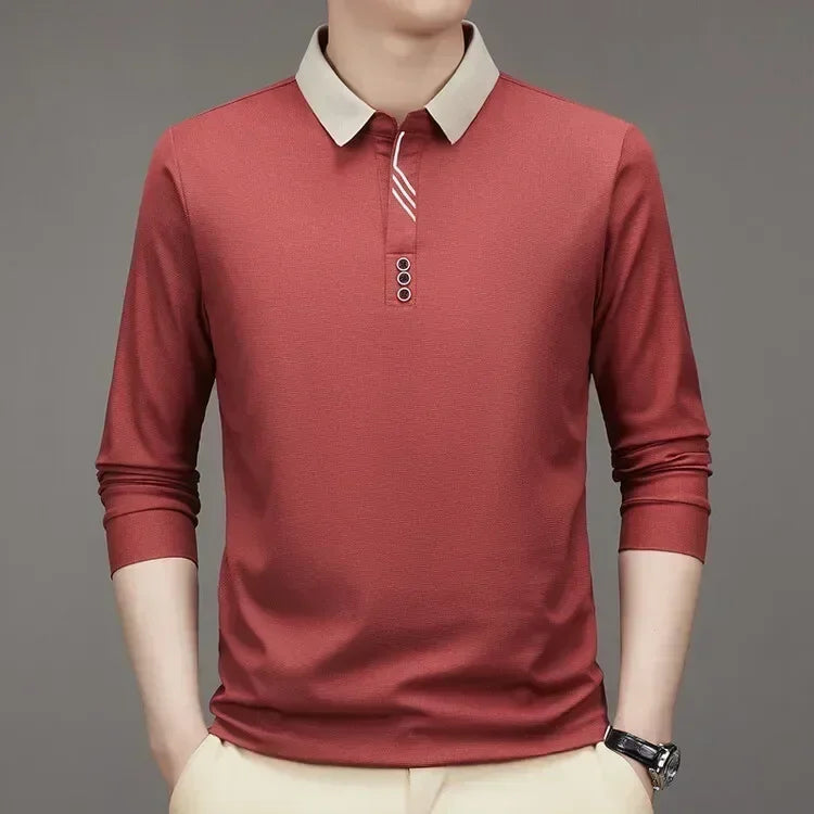 Men's Long Sleeve Polo Shirt – Casual Solid Colour Tee