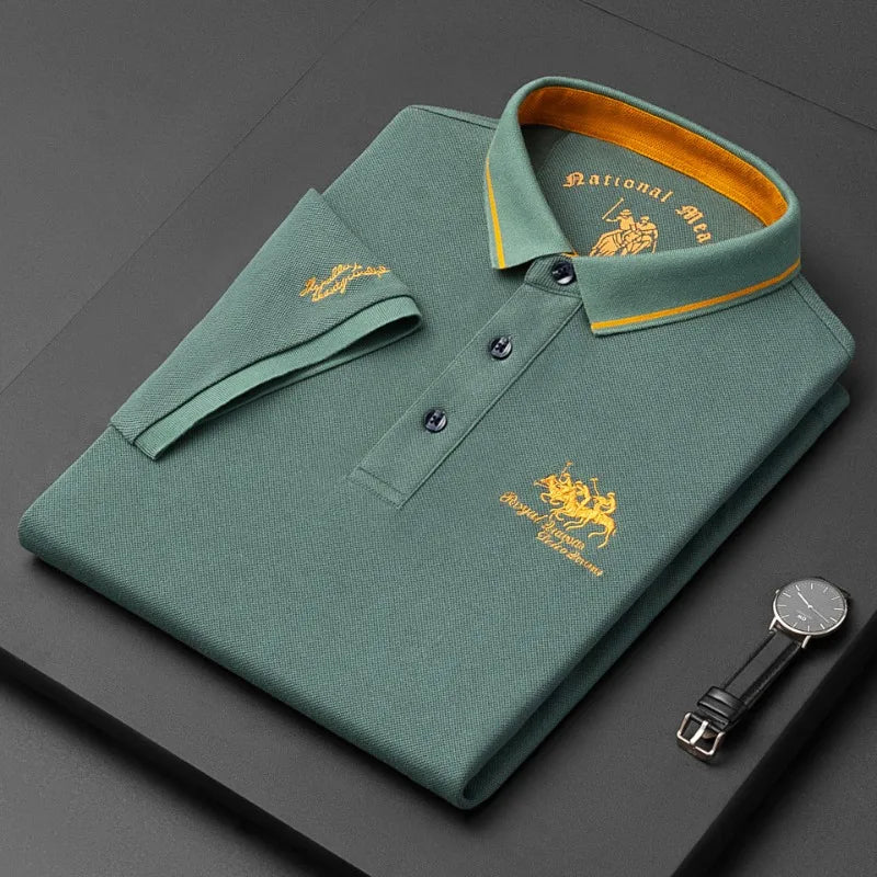 Men's Short Sleeve Polo Shirt – Embroidered Cotton Casual Top